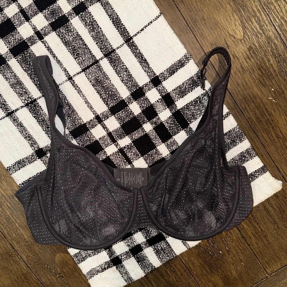 THIRDLOVE Gray Unlined Modern Mesh Scoop Bra Sheer Sexy Size 38E